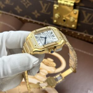 Đồng hồ nữ Cartier Santos Rep 11 mạ vàng mặt trắng nhà máy BV 35mm (2)