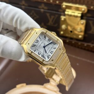 Đồng hồ nữ Cartier Santos Rep 11 mạ vàng mặt trắng nhà máy BV 35mm (2)