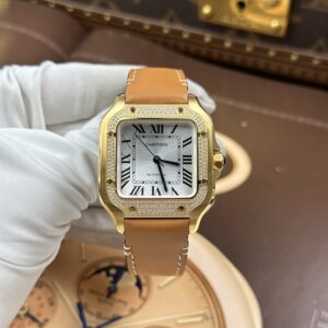 Đồng hồ nữ Cartier Santos Rep 11 mạ vàng mặt trắng nhà máy BV 35mm (2)