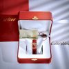 Đồng Hồ Cartier Tank Louis nữ vàng gold dây da đỏ máy quazt japan 24x32mm
