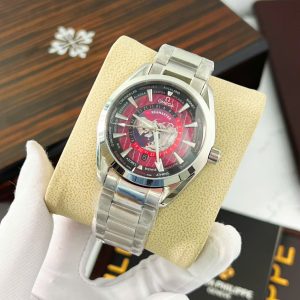 Đồng Hồ Omega Seamaster nam dây kim loại mặt bản đồ đỏ fake cao cấp 42mm (5)