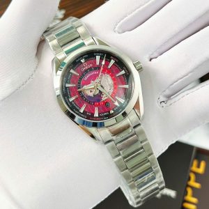 Đồng Hồ Omega Seamaster nam dây kim loại mặt bản đồ đỏ fake cao cấp 42mm (5)