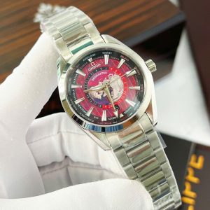 Đồng Hồ Omega Seamaster nam dây kim loại mặt bản đồ đỏ fake cao cấp 42mm (5)