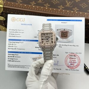 Đồng hồ Cartier Santos Rep 11 đính kim cương nhà máy mặt số màu vàng hồng 39 (2)