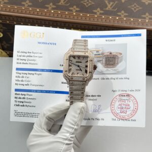 Đồng hồ Cartier Santos Rep cao cấp đính kim cương nhà máy màu vàng hồng 39 (13)