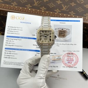 Đồng hồ Cartier Santos Replica 11 đính kim cương nhà máy màu demi vàng 39 (2)
