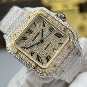Đồng hồ Cartier Santos Replica 11 đính kim cương nhà máy màu demi vàng 39 (2)