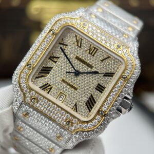Đồng hồ Cartier Santos Replica 11 đính kim cương nhà máy màu demi vàng 39 (2)