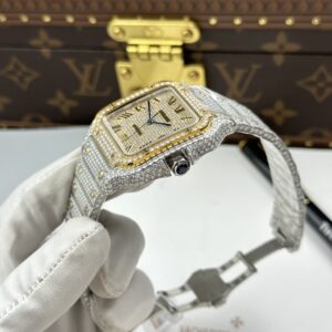 Đồng hồ Cartier Santos Replica 11 đính kim cương nhà máy màu demi vàng 39 (2)