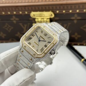 Đồng hồ Cartier Santos Replica 11 đính kim cương nhà máy màu demi vàng 39 (2)