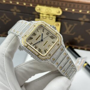 Đồng hồ Cartier Santos Replica 11 đính kim cương nhà máy màu demi vàng 39 (2)