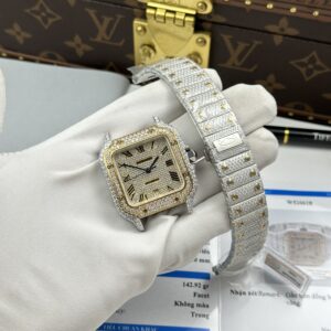 Đồng hồ Cartier Santos Replica 11 đính kim cương nhà máy màu demi vàng 39 (2)