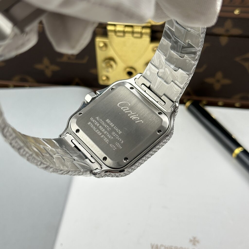 Đồng hồ Cartier Santos Replica 11 đính kim cương nhà máy màu demi vàng 39 (2)