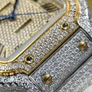 Đồng hồ Cartier Santos Replica 11 đính kim cương nhà máy màu demi vàng 39 (2)