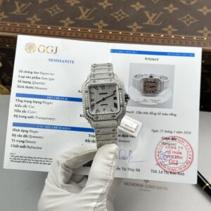 Đồng hồ Cartier Santos Replica 11 nhà máy đính full kim cương moissanite 39 (14)