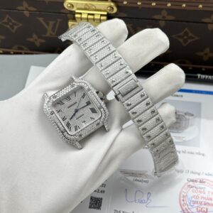 Đồng hồ Cartier Santos Replica 11 nhà máy đính full kim cương moissanite 39 (14)