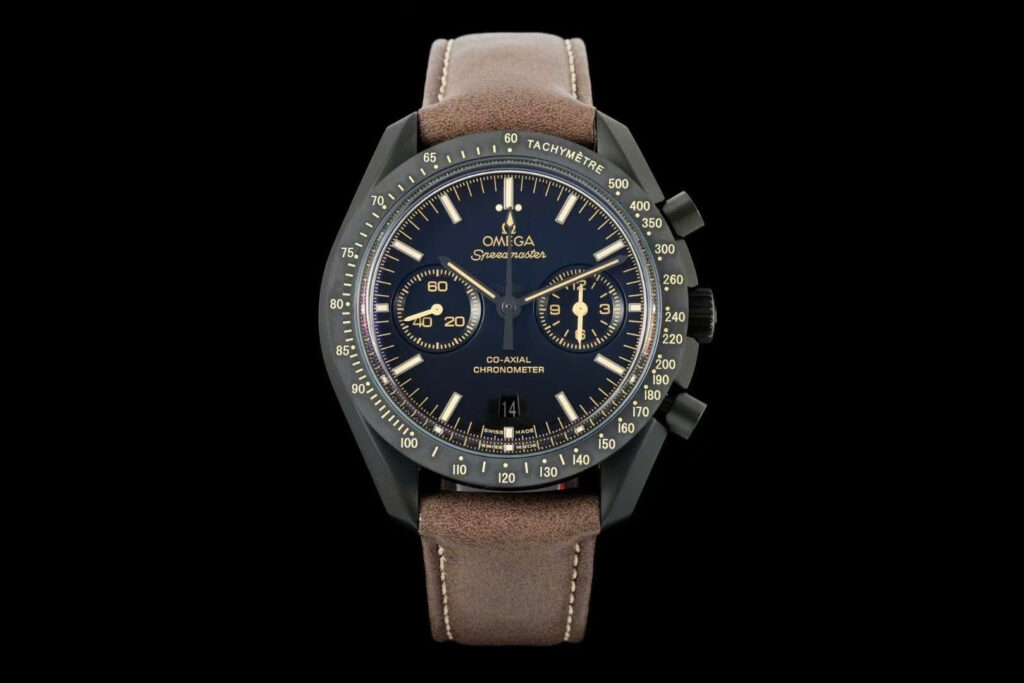 Đồng hồ Omega SpeedMaster Replica 11 mặt đen dây da nâu nhà máy OM 44mm (2)