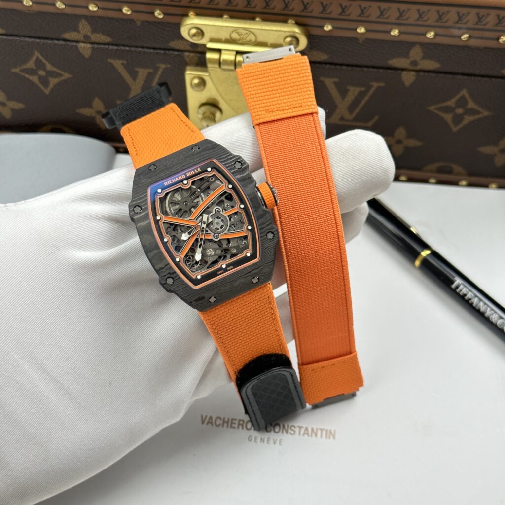 Đồng hồ Richard Mille RM67-02 Rep 11 vỏ carbon siêu nhẹ dây vải nato màu cam 38.7x47 (12)